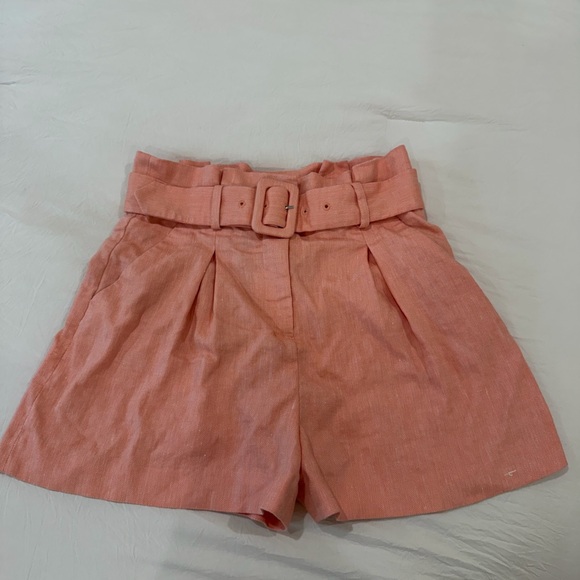 Veronica Beard Coral Linen Shorts with Belt - Picture 1 of 11